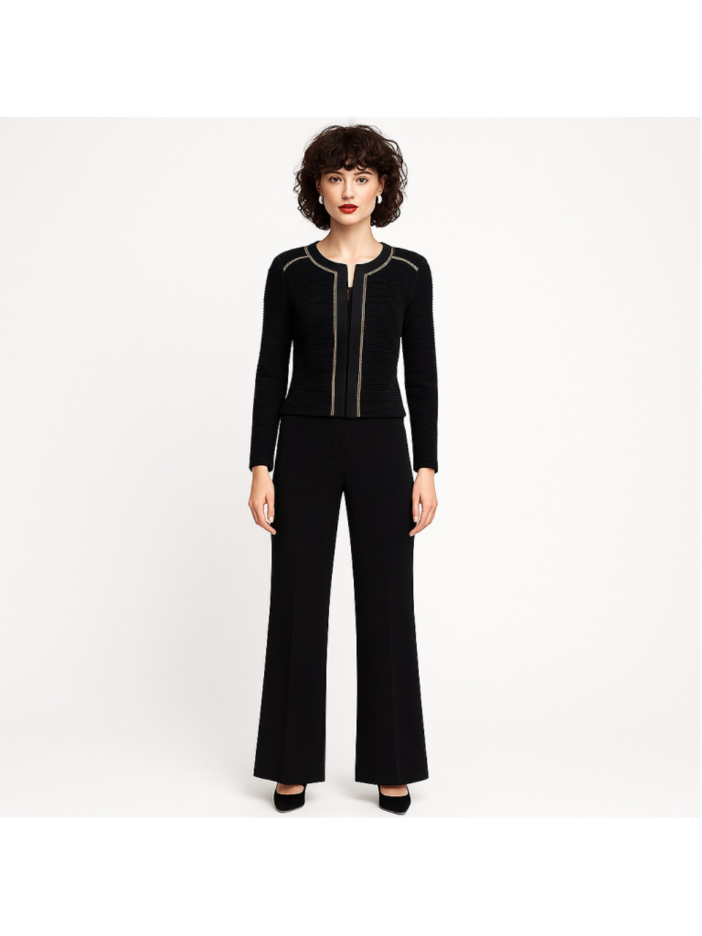 Maje Fine Knit Rhinestone Trim Cardigan Jacket Black Gold French Designer Small